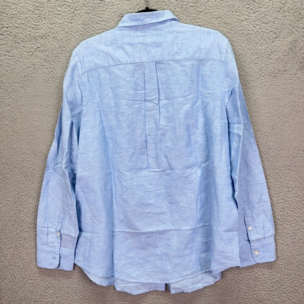 Banana Republic Shirt Mens L Blue Linen Blend Preppy Office Business Beach Light